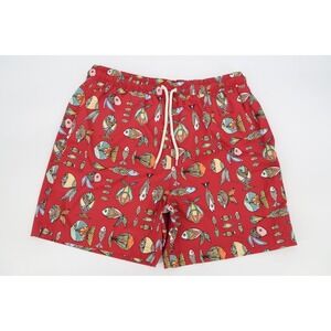 Brooks Brothers Swim Trunks Mens Large Red Fish Nautical Print Mesh Lined Shorts